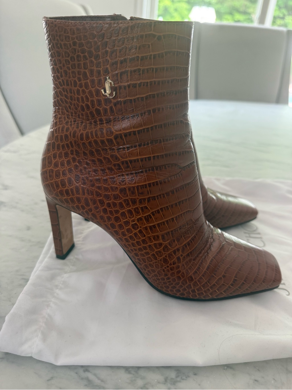 Jimmy Choo Brown Croc-Embossed Leather Ankle Booties